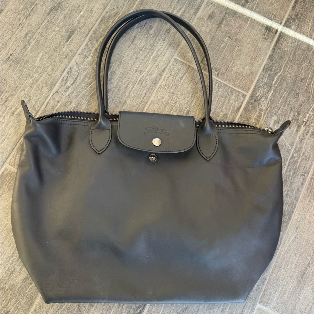 Longchamp leather Black Le Pliage Tote Bag